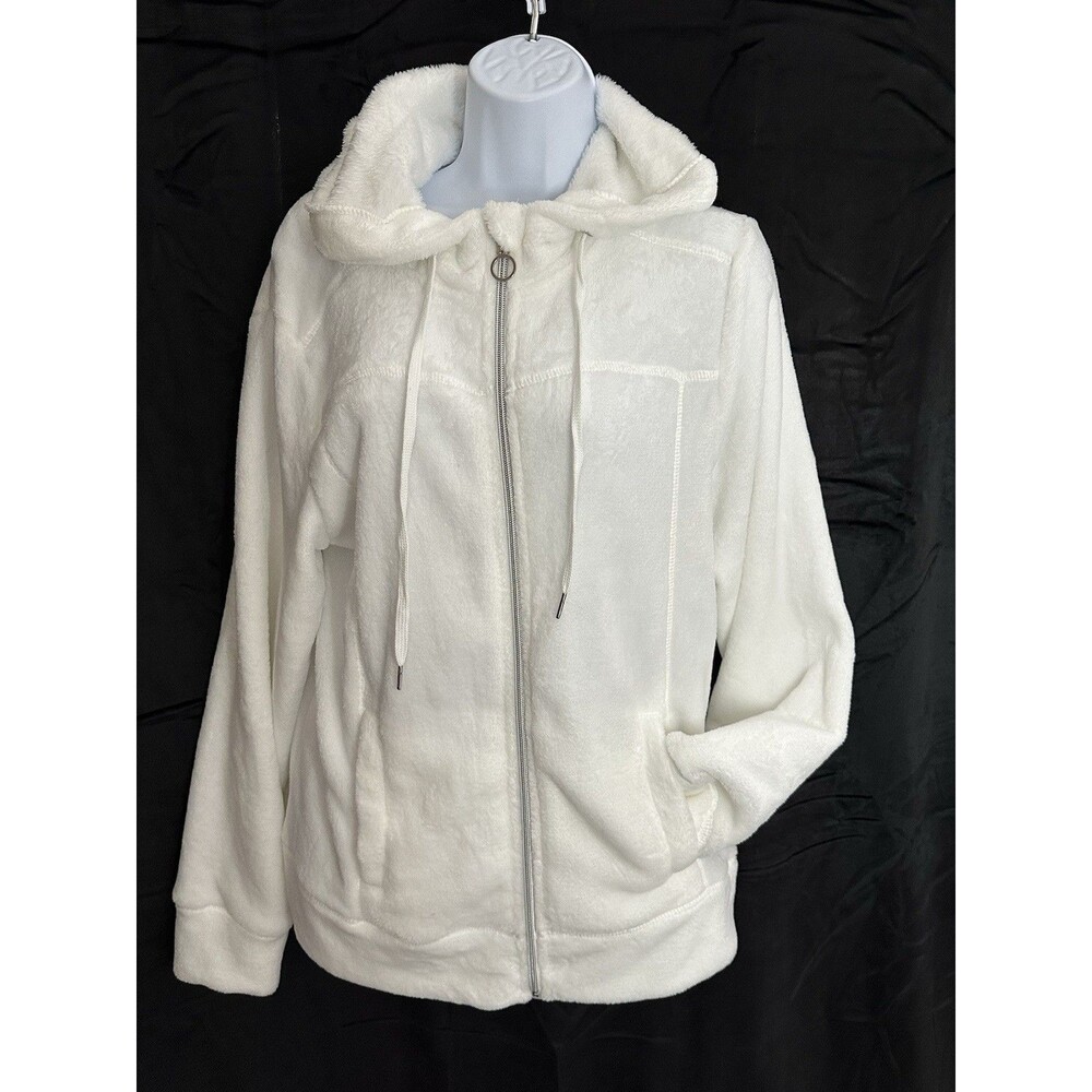 Daisy Fuentes, White Faux Fur Long Sleeve Hooded Jacket With Pockets